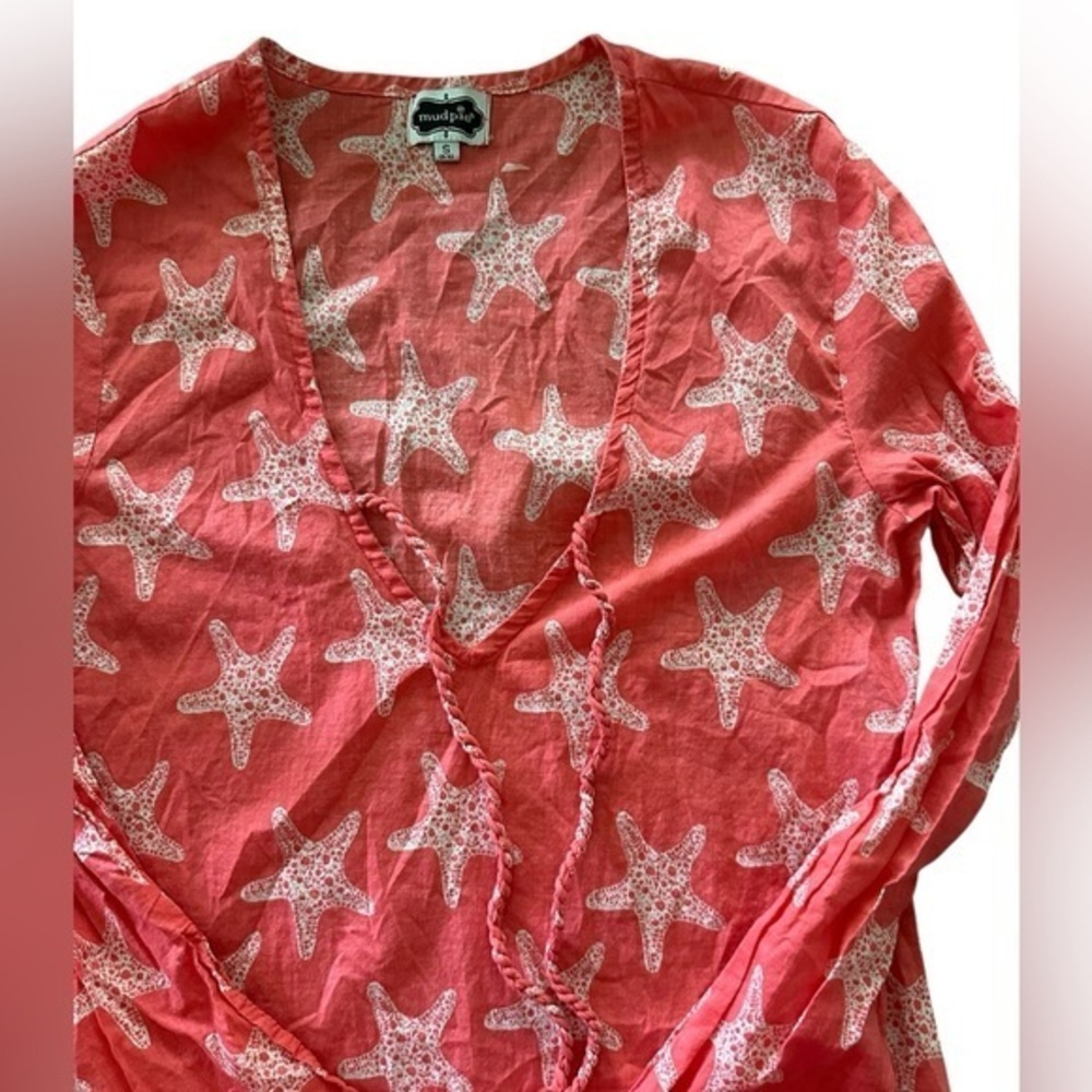 Mud Pie Tunic Top - Swimsuit Cover Up - Starfish - Juniors Size Small - Coral